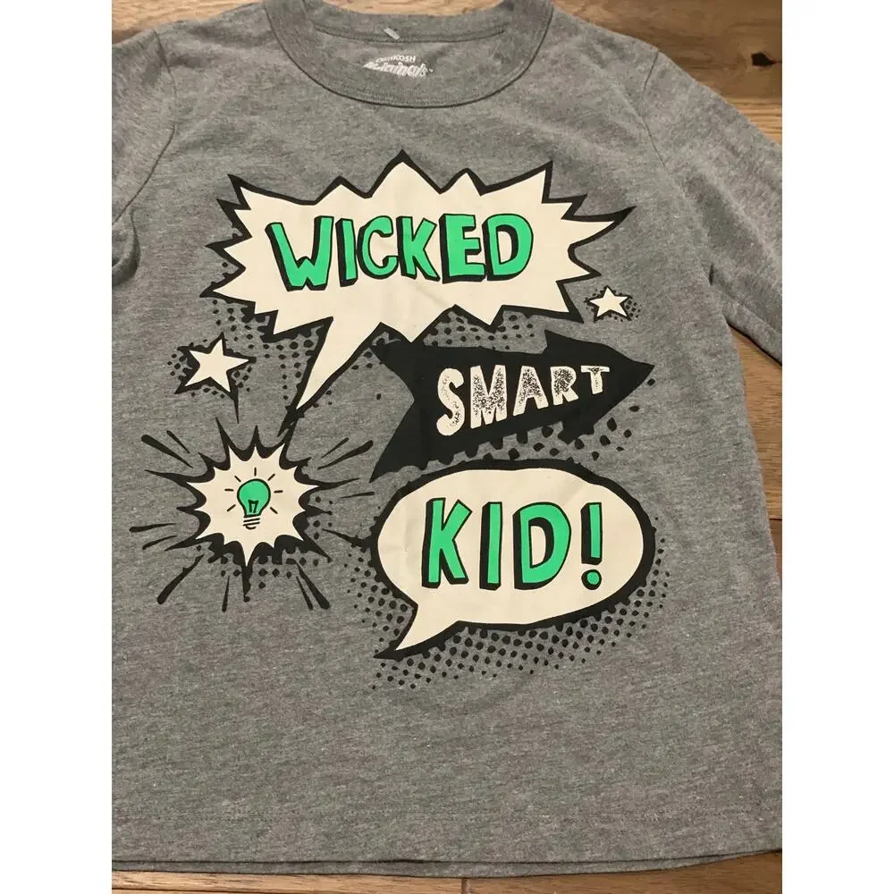 OshKosh B'gosh Wicked Smart Kid Long Sleeve Boys 5 Gray Cotton Blend